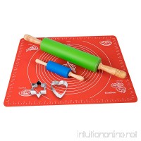 KaraMona Silicone Rolling Pin And Mat & Bonus Cookie Cutters Set: Large Silicone Rolling Pin Mini Silicone Rolling Pin 1 Large Silicone Mat For Rolling Dough 2 Stainless Steel Cookie Cutters - B07837HHGH